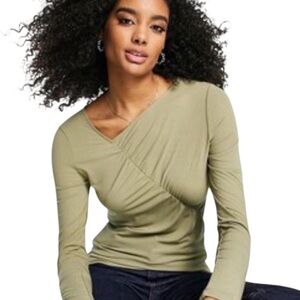 & Other Stories Sage Green Long Sleeve Ruched Top